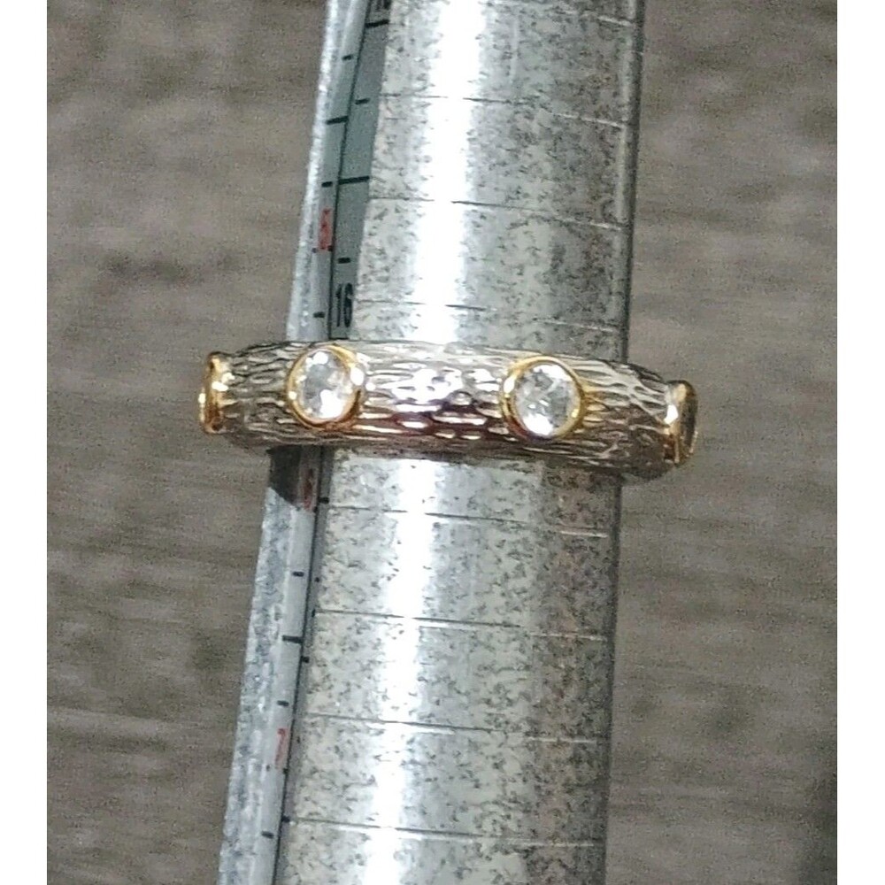 YGI 925 Sterling Silver Yellow Gold Plated Bark Textured Two Tone Ring Size 5.75